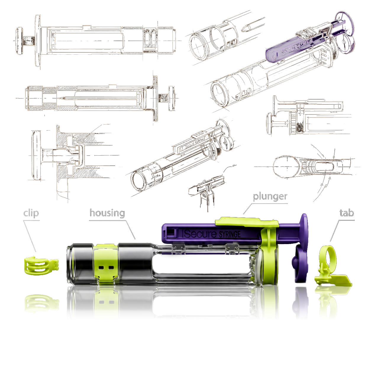 Medical device industrial design sketches and product render